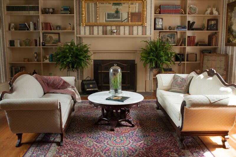 sofas and fireplace in front parlor